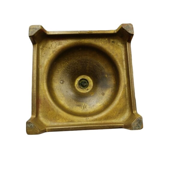 2 Brass Candlestick Holders Square Base Marked W Inc. Brass Plated Shabbat Cups - Picture 9 of 12